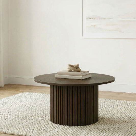 Hamlyn Round Fluted Occasional Cocktail Coffee Table Walnut