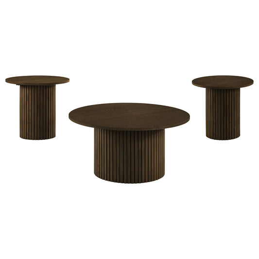 Hamlyn 3-piece Round Fluted Coffee and End Table Set Walnut