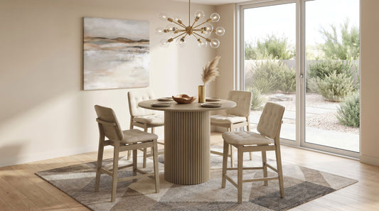 Hamlyn 5-piece Round Wood Counter Height Dining Set Cream and Natural Oak