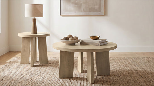 Strouse 2-Piece Round Coffee and End Table Set in Natural Oak