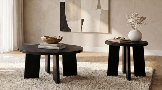 Strouse 2-Piece Round Coffee and End Table Set in Black