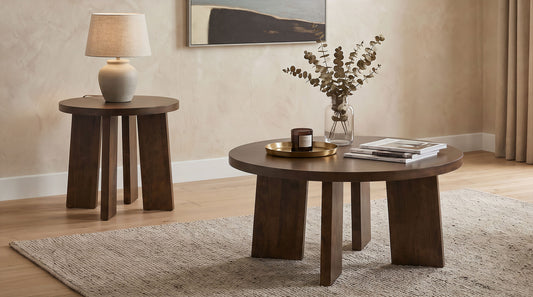 Strouse 2-Piece Round Coffee and End Table Set in Dark Walnut