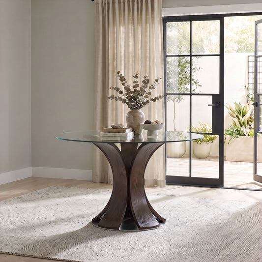 Naser 48-inch Round Glass Top Dining Table Dark Walnut