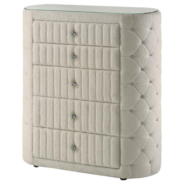Sonya - 5-Drawer Upholstered Bedroom Chest Of Drawers - Ivory