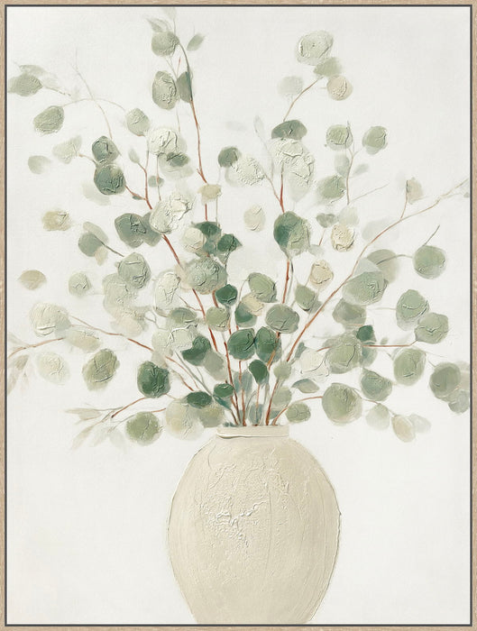 Soft Grove I Hand-Embellished Canvas In Frame - Sage / Ivory