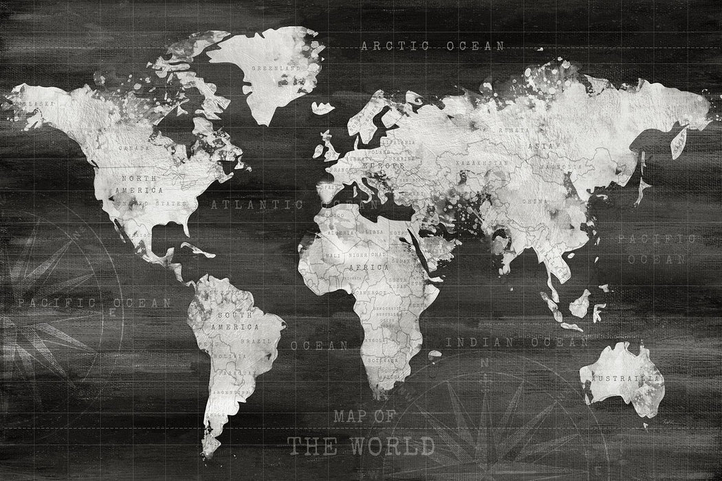 Framed Small - Industrial World Map By Natalie Carpentieri - Dark Gray