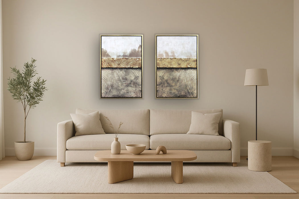 Hand Painted Textured Canvas in Frame 64x47 (Set of 2) - Dark Gray