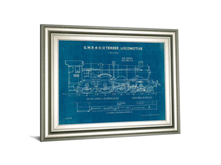 Locomotive Blueprint I By Wild Apple Portfolio - Framed Print Wall Art - Blue
