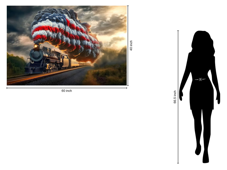 Flagburst Locomotive - 40" x 60" Framed Wall Art