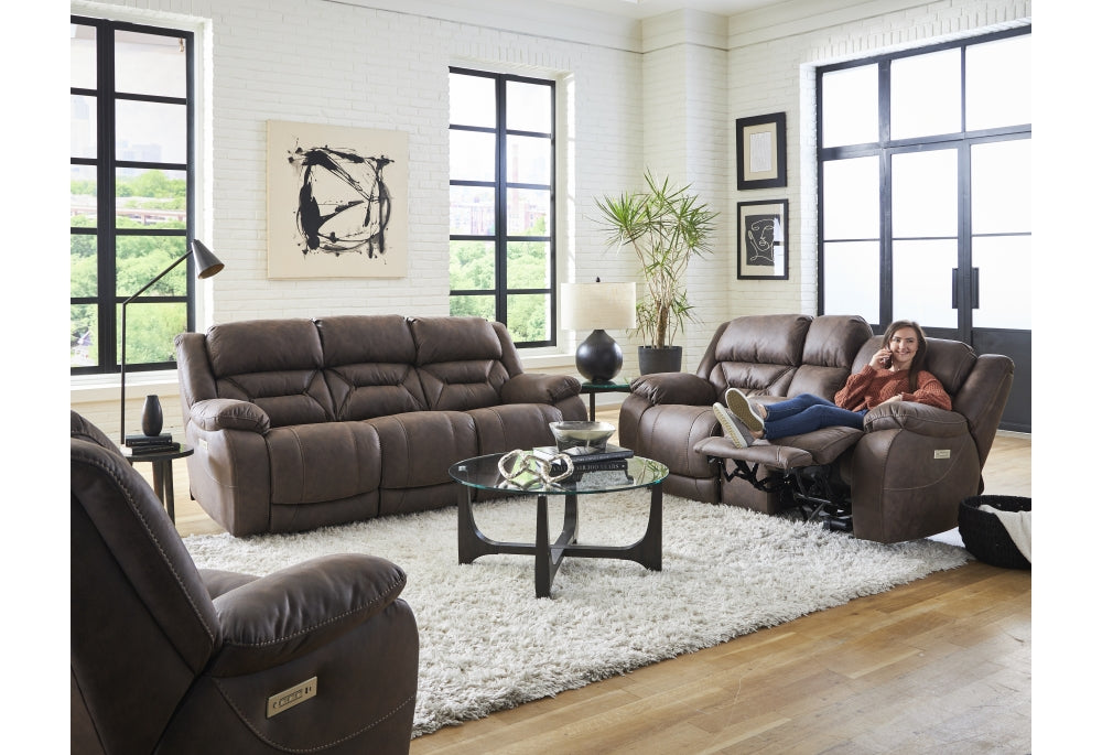 Double Reclining Walnut "Zero Gravity" Triple Power Console Loveseat