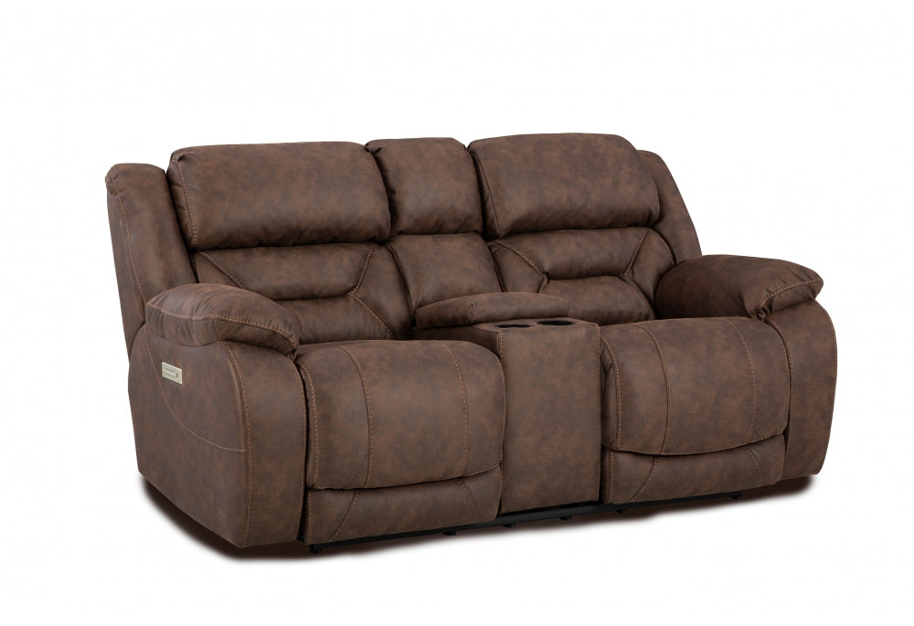 Double Reclining Walnut "Zero Gravity" Triple Power Console Loveseat