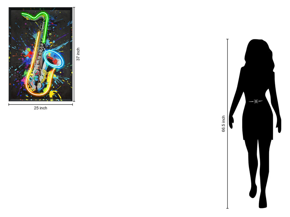 Neon Jazz Splash - 25" x 37" Framed Wall Art