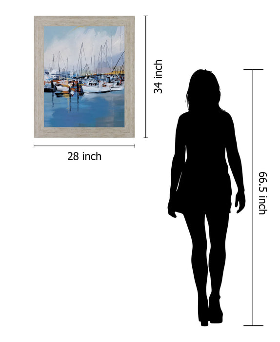Harbor Reflections - 28" x 34" Framed Wall Art - Blue