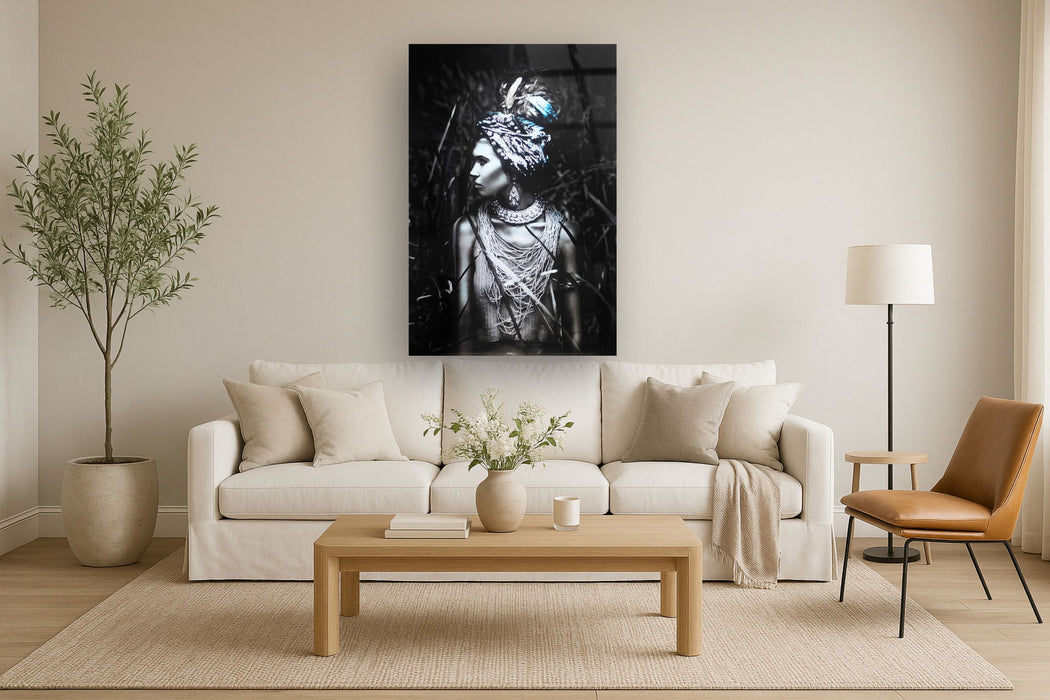 Temp Glass With Foil & Rhinestones - Woman Native - Dark Gray