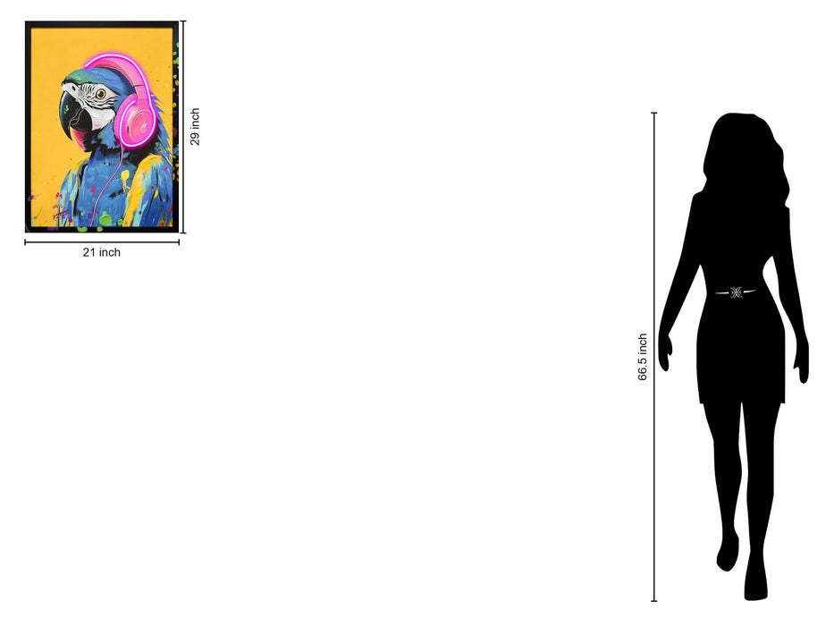 Neon Beats Macaw - 21" x 29" Framed Wall Art