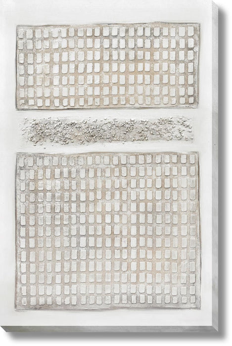 Neutral Grid Relief - 39" x 59" Framed Wall Art