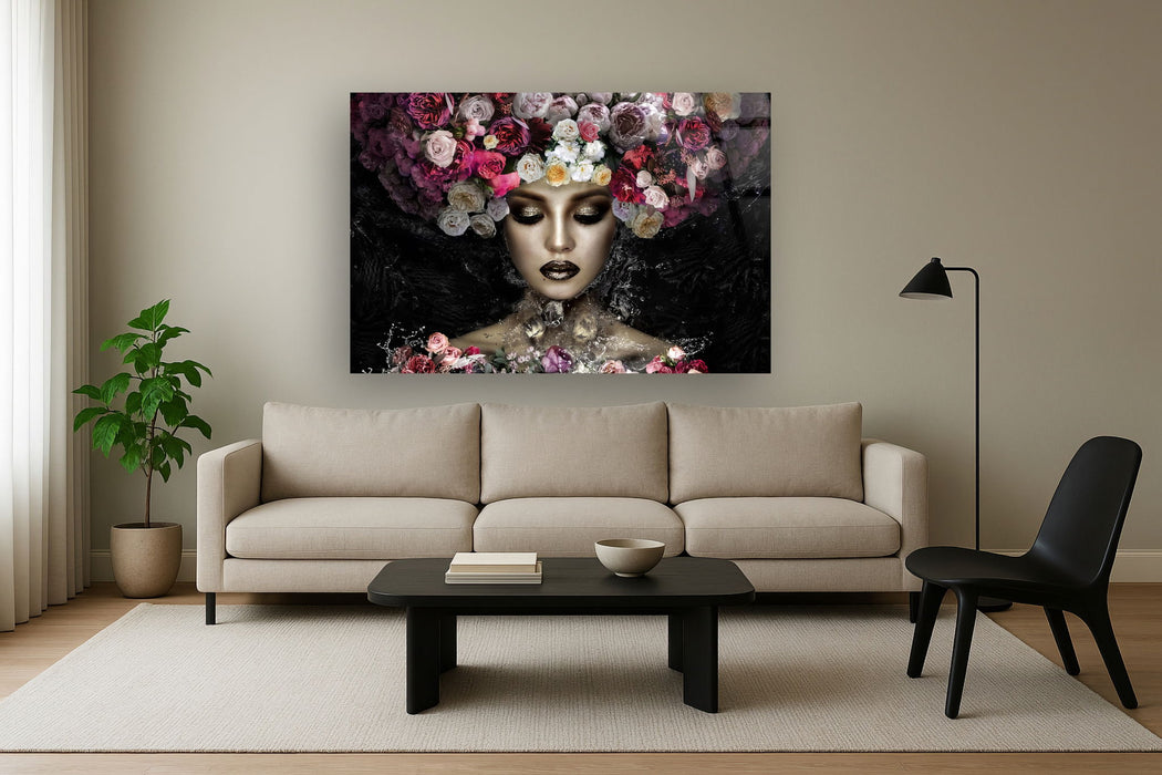 Tempered Glass With Foil - Aqua Floral - Black