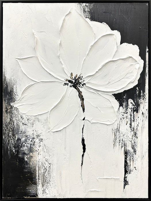 "Ethereal Blossom II" Hand-Painted Canvas In Frame - White / Black