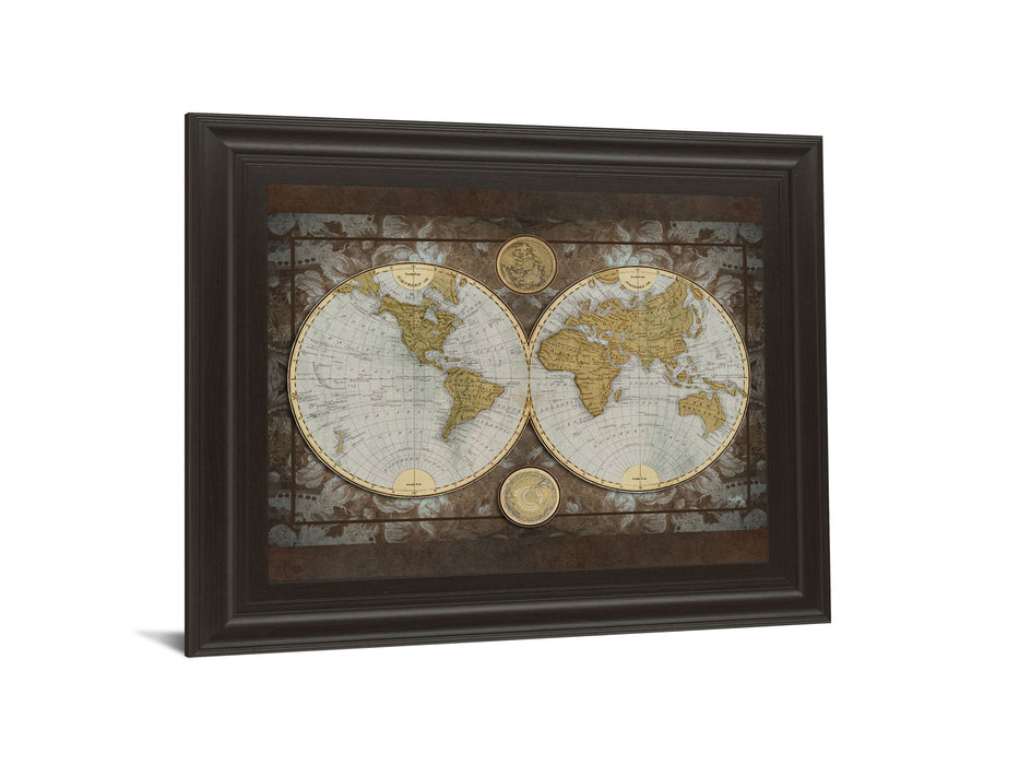 World Map By Elizabeth Medley - Framed Print Wall Art - Beige