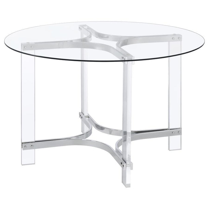 Keeling - 5 Piece Round Glass Top Acrylic Dining Set - Chrome