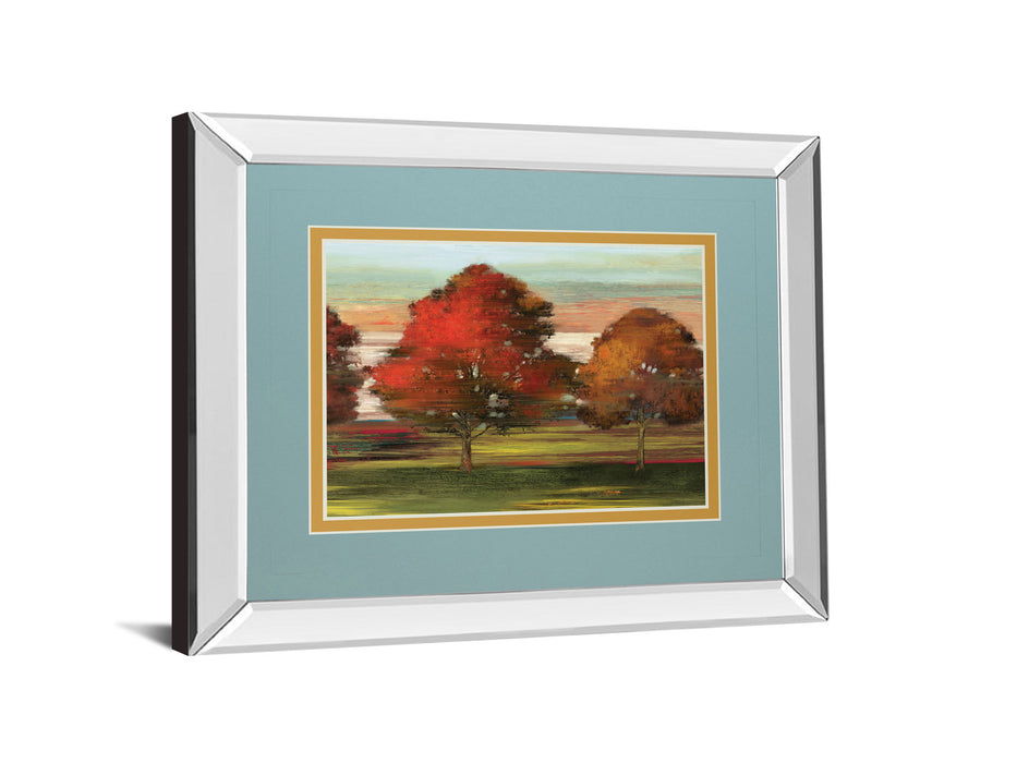 Tress In Motion By Alison Pearce - Mirror Framed Print Wall Art - Light Blue