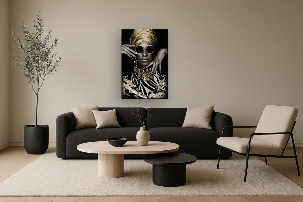 Golden Vogue Muse - 32" x 48" Framed Wall Art