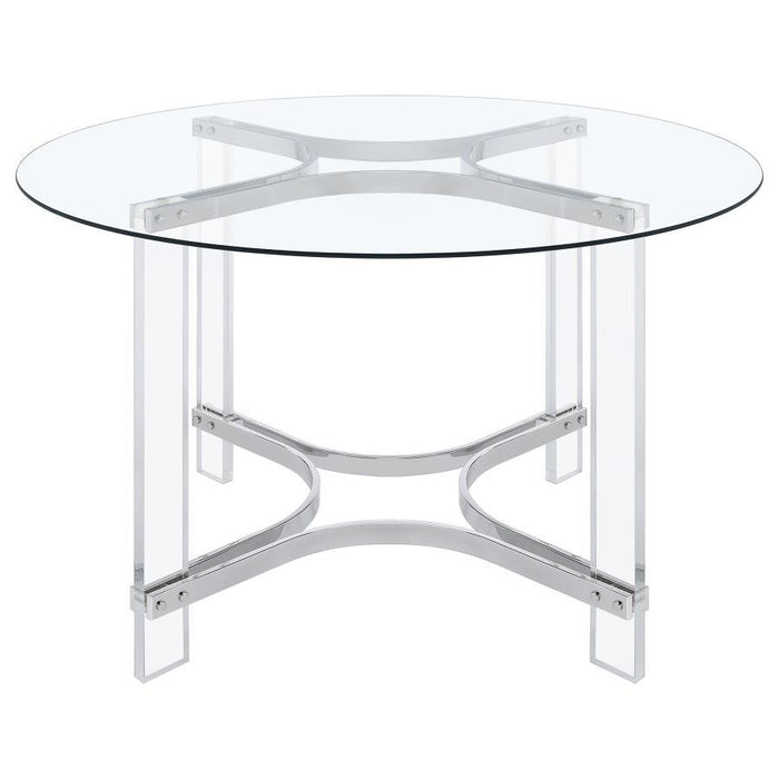 Keeling - 5 Piece Round Glass Top Acrylic Dining Set - Chrome