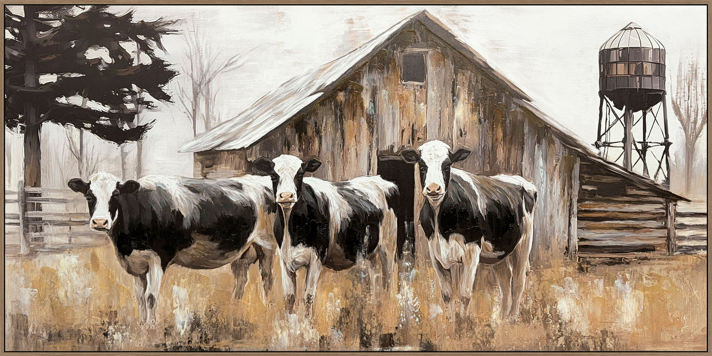 Barnside Watch Hand-Embellished Canvas In Frame - Brown / Black