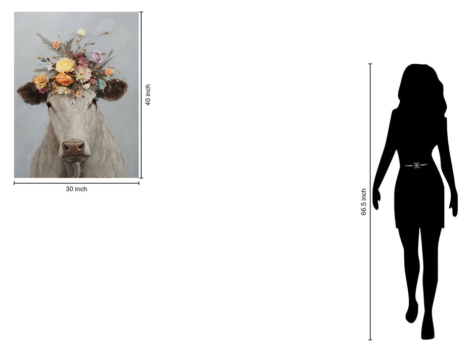Blossom Crowned Bovine - 30" x 40" Framed Wall Art