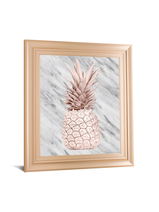 Rose Gold Pineapple On Gray Marble By Nature Magick - Framed Print Wall Art - Gold