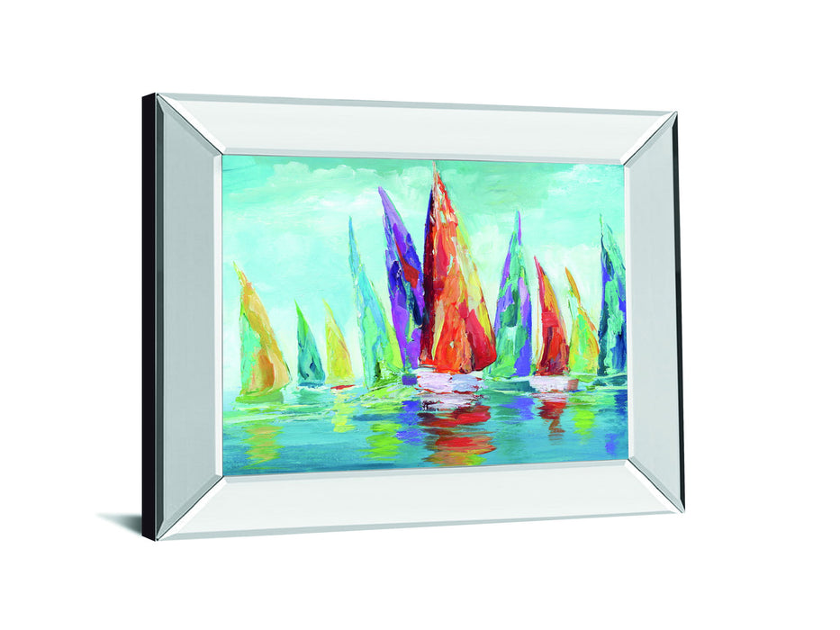 Fine Day Sailing I By Nan - Mirror Framed Print Wall Art - Blue