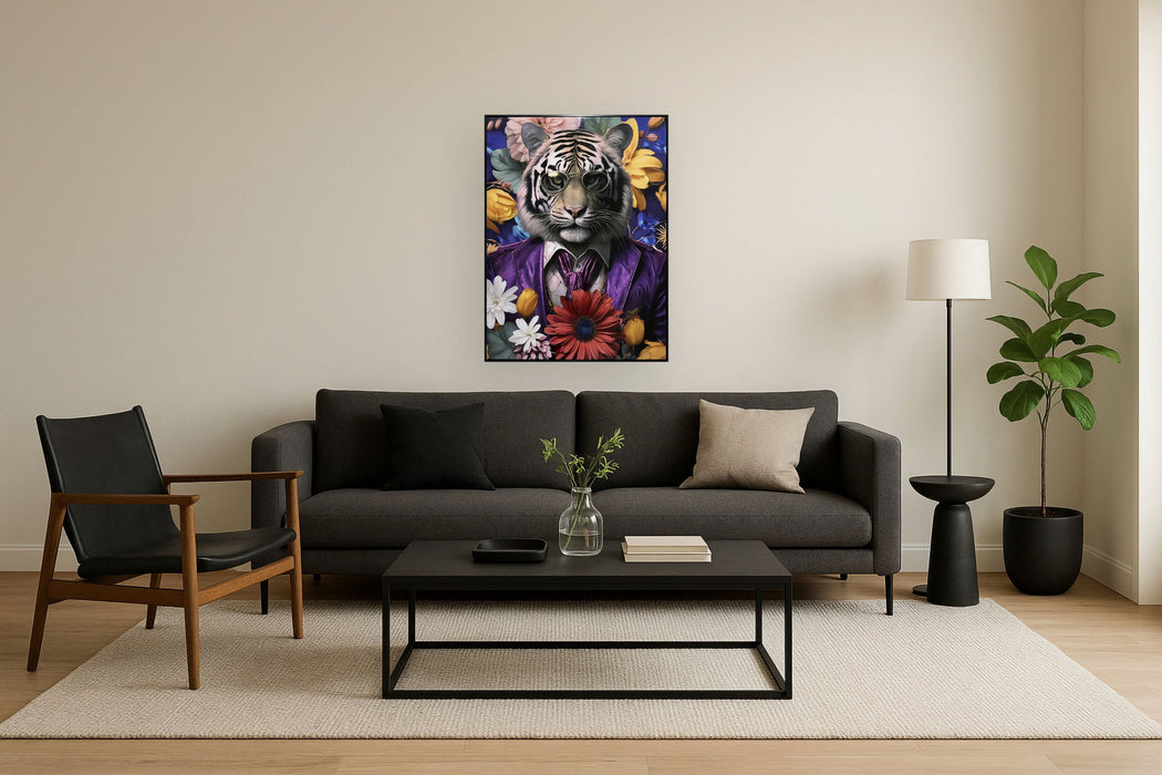 Dapper Tiger Blooms - 30" x 40" Framed Wall Art