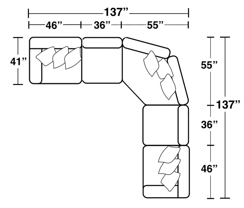 Como - 5 Piece Italian Leather Match Reclining Sectional