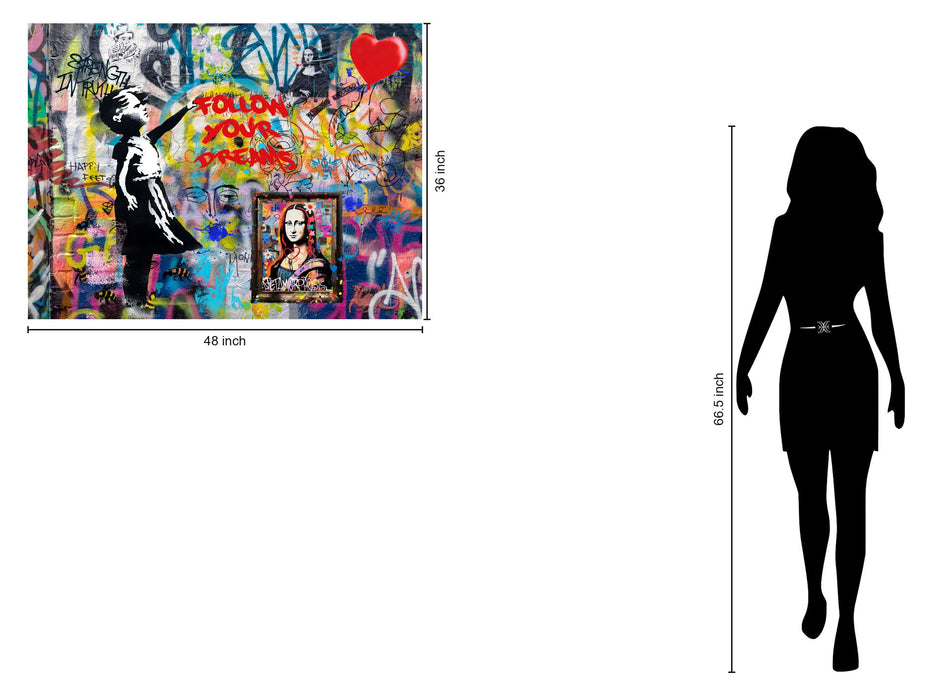 Heart Balloon Graffiti - 36" x 48" Framed Wall Art