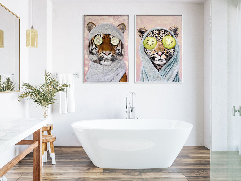 Spa Retreat I Hand-Embellished Canvas With Rocks In Frame - Pink / White