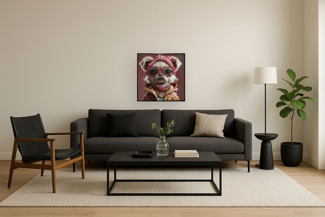 Glam Pup Portrait - 25" x 25" Framed Wall Art
