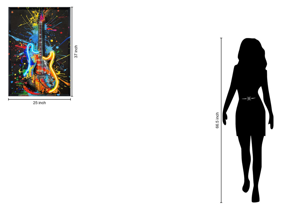 Neon Splash Guitar - 25" x 37" Framed Wall Art