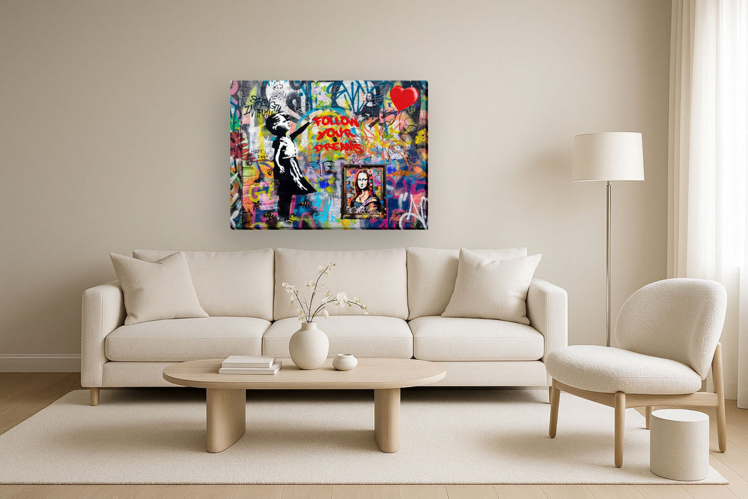 Heart Balloon Graffiti - 36" x 48" Framed Wall Art