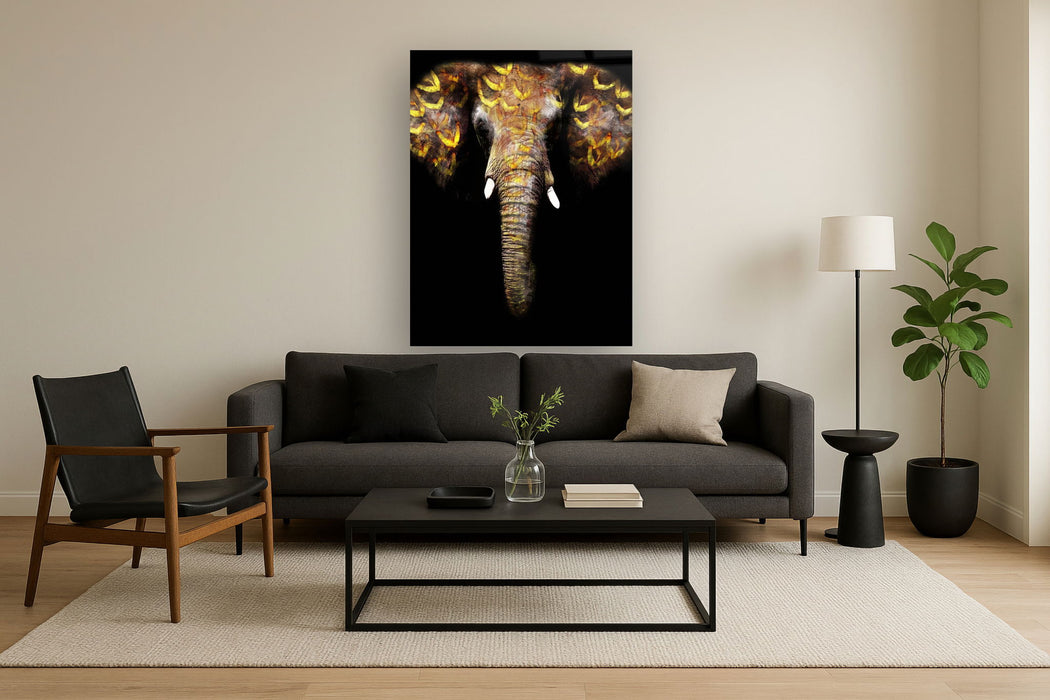 Floating Tempered Glass With Foil Elephant - Dark Gray