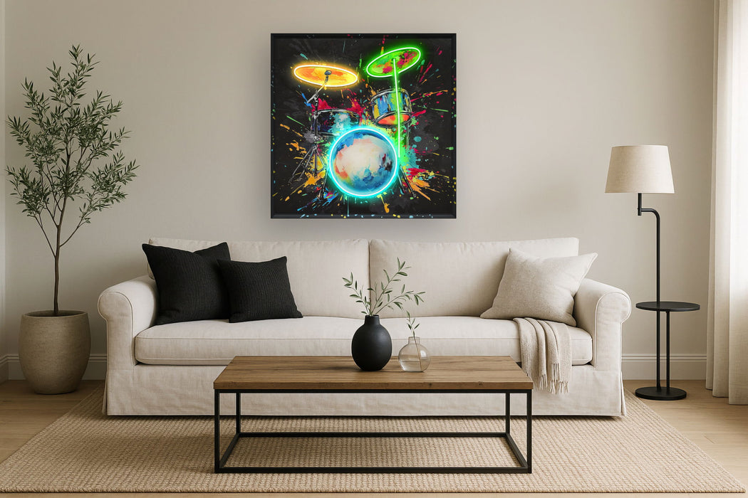 Neon Spectrum Drums - 37" x 37" Framed Wall Art