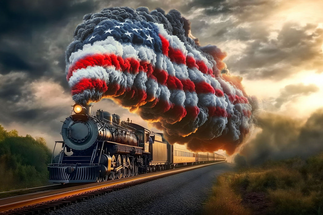 Flagburst Locomotive - 40" x 60" Framed Wall Art