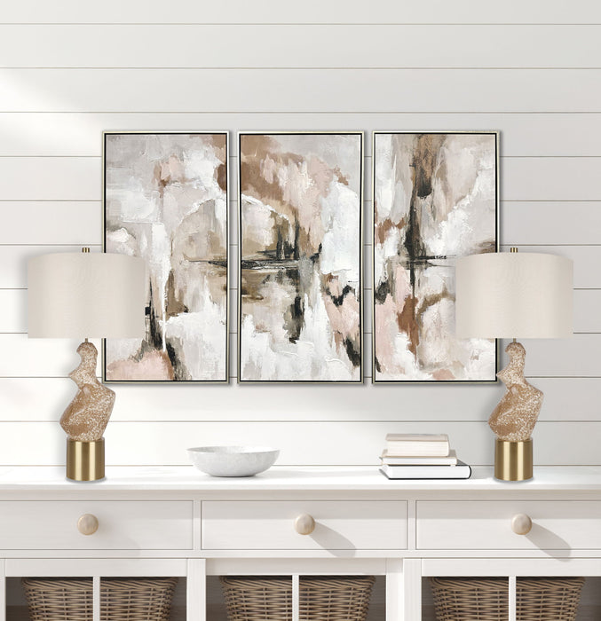 "Sculptural Serenity" Ceramic Table Lamp (Set of 2) - Stone / Soft Gold