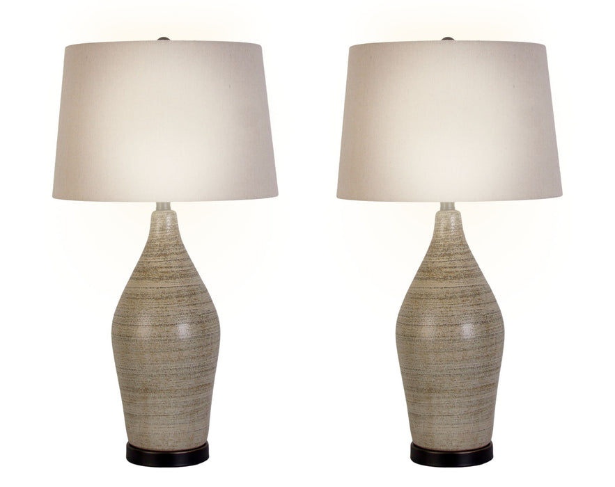 "Serene Stone" Ceramic Table Lamp (Set of 2) - Natural Finishes/Matte Black