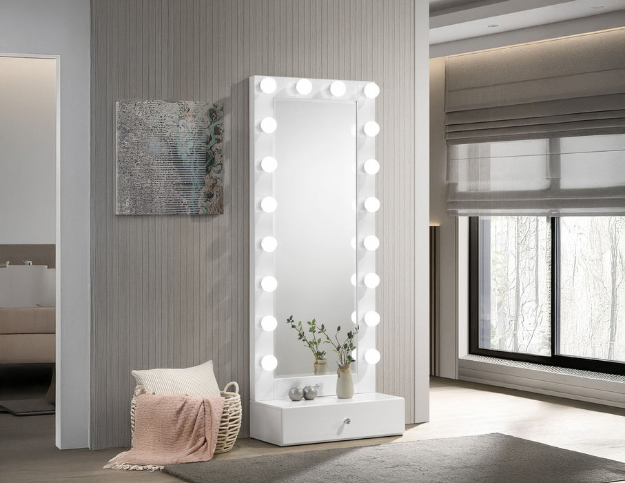 Luxo - Tall Lighted Drawer Vanity Mirror - White