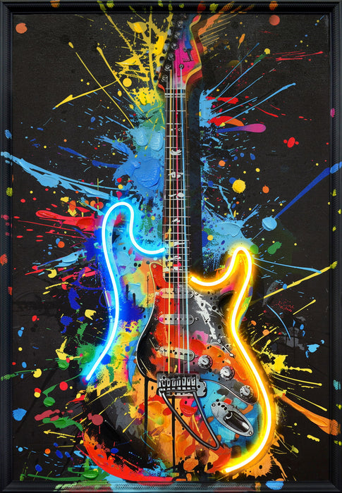 Neon Splash Guitar - 25" x 37" Framed Wall Art