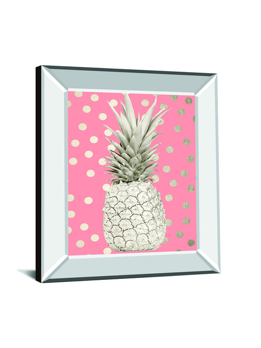White Gold Pineapple On Polka Dots Pink By Nature Magick - Mirror Framed Print Wall Art - Pink