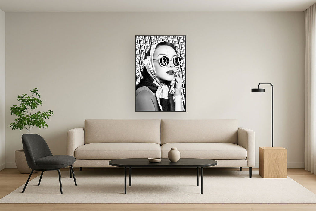Monochrome Glamour Muse - 32" x 48" Framed Wall Art