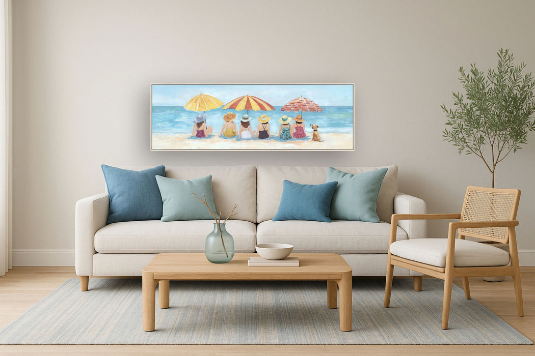 Seaside Sunhats Gathering - 20" x 60" Framed Wall Art