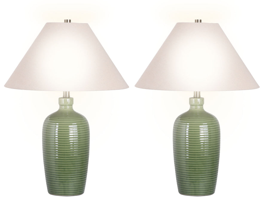 "Verdant Elegance" Ceramic Table Lamp (Set of 2) - Sage Green / Asb