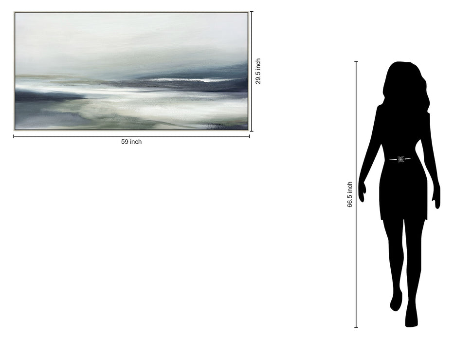 "Serene Horizon" Hand-Embellished Canvas In Frame - Blue / Gray